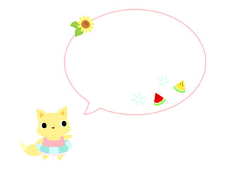 夏のキツネアイコン　吹き出し＋装飾付