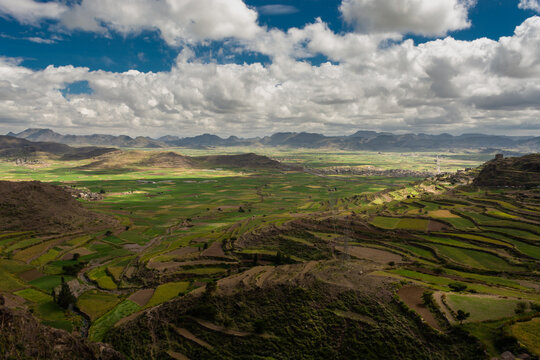 Spectacular views of the agricultural landscape  of Al Hakel valley in Ibb City. beauty of Yemen. Yemen Landscape.