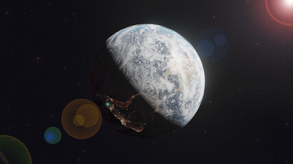 3D Illustration of Globe Earth with Lens Flare
