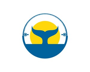 Circle shape with fishing rod and whale tail inside