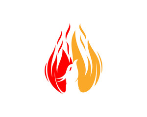 Phoenix head in the fire flame logo