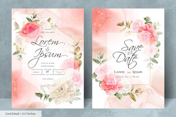 Elegant arrangement flower and eucalytus leaves wedding invitation card template