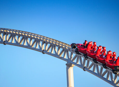 Close up view of a modern formula1 style roller coaster 