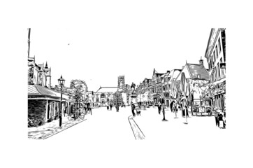Fototapeta premium Building view with landmark of Haarlem is the city in the Netherlands. Hand drawn sketch illustration in vector.