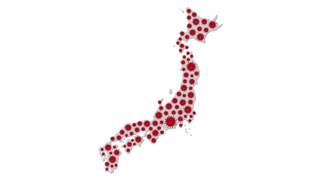 Graphic animation - COVID-19 pandemic in Japan , infection spread around Japan country map