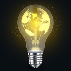 globe warmlight bulb light isolated on dark background. vector illustration.