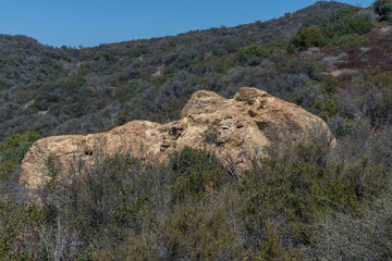 Fototapeta na wymiar Scenic rock formation along the Temescal Ridge Trail, Los Angeles, Southern California