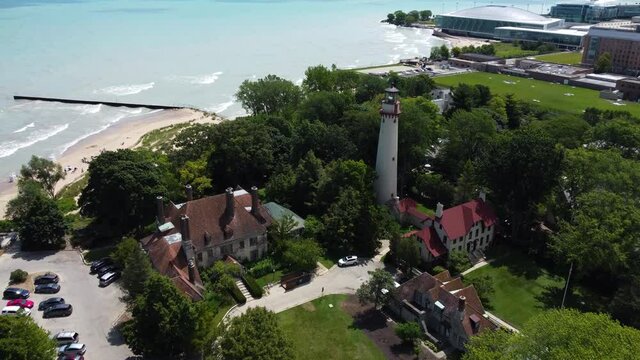 historic Grosse Point Light in Evanston, Illinois. Construction was completed in 1873. The lighthouse was added to the National Register of Historic Places on September 8, 1976