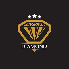 Retro Vintage Style for Diamond Jewelry Logo Design. Gold Gemstone and stars. Premium and Luxury Logo Template