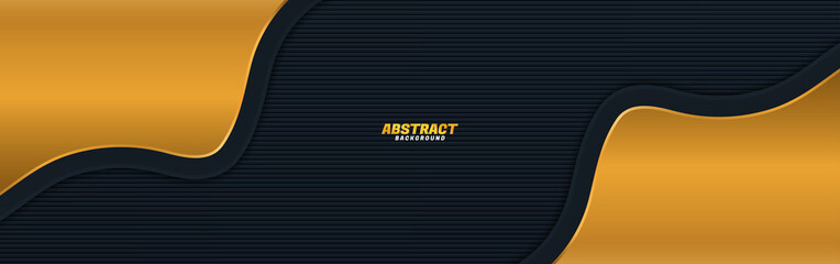 Dark abstract background with Gold overlap layers Premium Vector