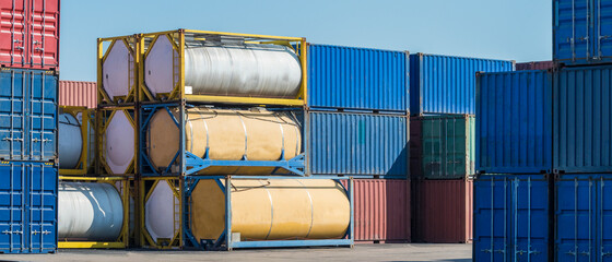 Fuel tank container in Logistic Zone - obrazy, fototapety, plakaty