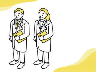 解説するお医者さんのイラスト(医学、医療、サポート、知識、説明、診察、安心、専門家、ナース、患者、病気、予防、ポイント、チェック) Illustrations of doctors (medical, support, knowledge, explanation, examination, relief, expert, patient, disease)