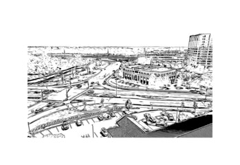 Building view with landmark of Jackson is the capital city in Mississippi. Hand drawn sketch illustration in vector.