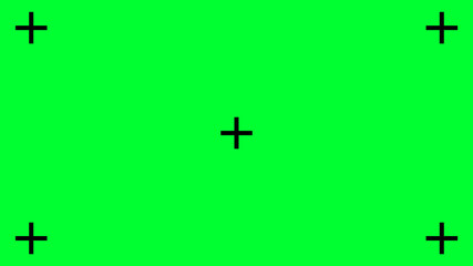 Green screen background with focus crosses, VFX motion tracking markers. Abstract concept video...