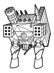  Line drawing illustration of a robot for coloring. (no background)