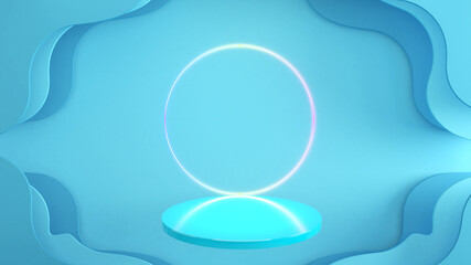 Blue circle stand on an abstract background,abstract background,mockup stand for product presentation,3d rendering