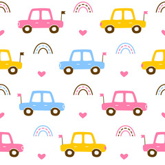 Seamless pattern with cute toys cars - cartoon background for children textile and wrapping design 2