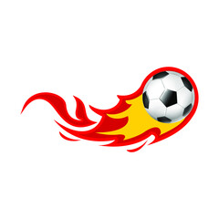 Soccer ball and fire sign on white background, vector illustration