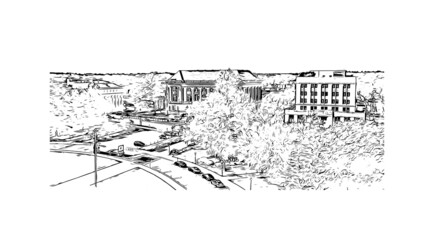 Building view with landmark of Jefferson is the 
city in Missouri. Hand drawn sketch illustration in vector.