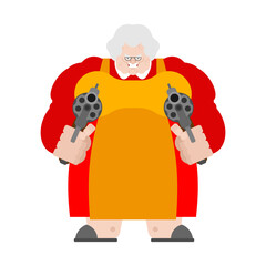 Grandma with gun. old woman with weapon.