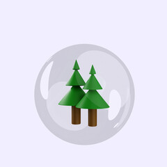 3d illustration of object pine tree inside bubbles