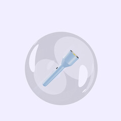 3d illustration of object flashlight inside bubbles