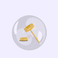 3d illustration of object lawyer hammer inside bubbles