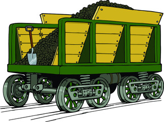 old fashion green train coal car | coal cart 