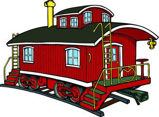 classic wooden red caboose | train - obrazy, fototapety, plakaty