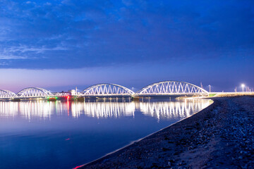 Obraz premium Iron Bridge Vildsund Denmark sunrise