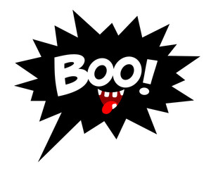 Boo letters on comic text. Cute halloween greeting. Good for greeting card decoration, poster, and gift design.