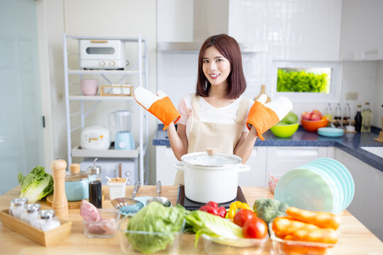 woman enjoy cook food process