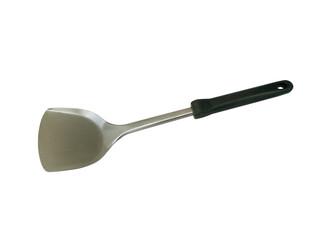 men's hand holding Silver Color, Stainless Steel, Metal, Aluminum spatula isolated on white background