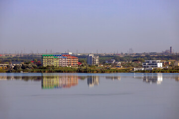Landscape with the Ovidiu city seen from Lake Siutghiol - Romania 29.Jul.2021