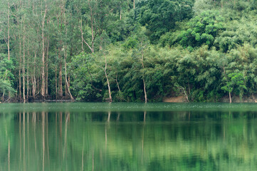 Idyllic landscape of country park Shing Mun reservoir in Hong Kong