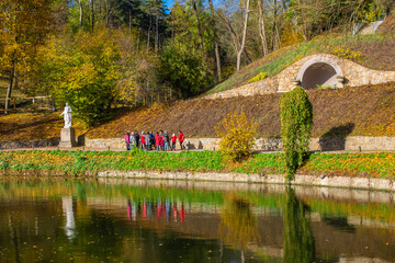 Sofiyivsky arboretum on a sunny autumn day. Uman, Ukraine