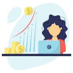Obraz na płótnie Canvas The girl finances. A female financier proposes a plan to increase income. Profit Growth. Chart Economist Concept. Money growth.