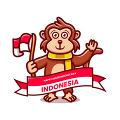 cute monkey celebration indonesia independence day