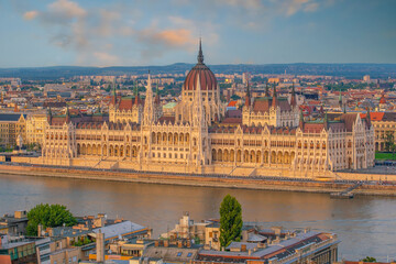 Budapest city skyline, cityscape of Hungary at sunset