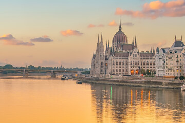 Budapest city skyline, cityscape of Hungary at sunrise