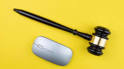 Judge gavel on light background, top view. Law concept