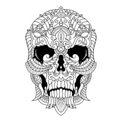 Skull mandala zentangle illustration in lineal style