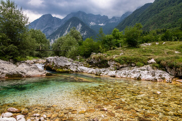 Beautiful river soca in Trenta valley in Slovenia