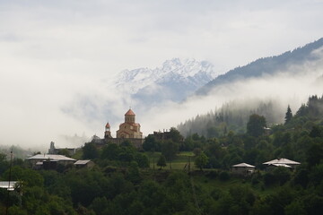 Rain forest view with caucasus mountains, Georgia