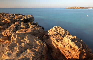sunset on the coast of island, Ayaa napa, Nissi Beach, Cyprus