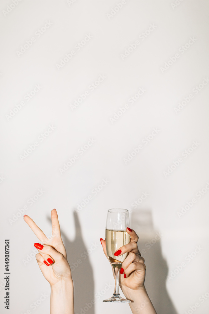 Poster party fun. happy christmas. festive celebration. advertising background. elegant female hand holding