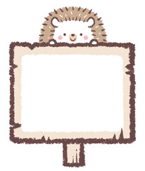 ハリネズミと木の看板フレーム