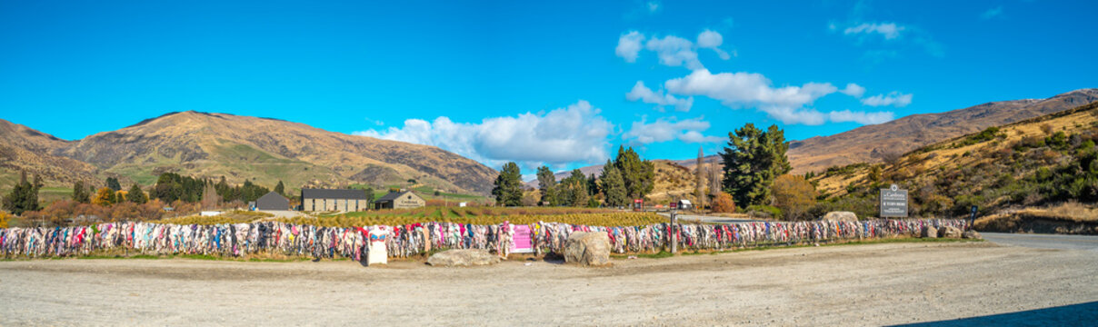 Bra Fence is a quirky tourist attraction in Central Otago, began in 1999 when 4 bras mysteriously appeared overnight on a fence along Cardrona Valley rd then passersby started adding their bra there