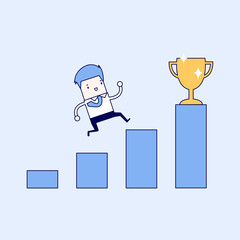 Businessman climbing ladder to success. Cartoon character thin line style vector.