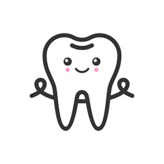 Tooth with a floss with emotional face, cute vector icon illustration. Line style isolated image